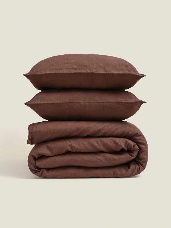 100% Linen Duvet Set in Chocolate