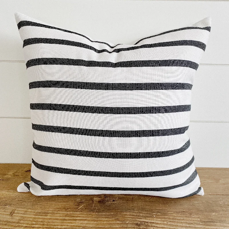 BENNETT || Ivory with Charcoal Gray Stripes Indoor/Outdoor Pillow Cover