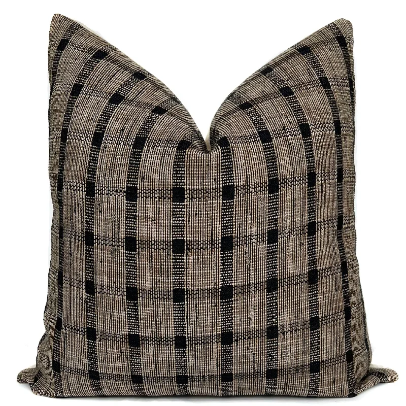 Black and Tan Plaid Pillow Cover