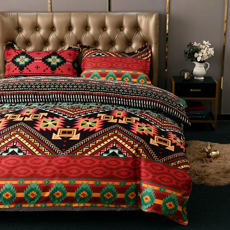 Bohemian Red Duvet Cover Set Boho Bedding, Hippie Dorm Bedding with Pillowcase