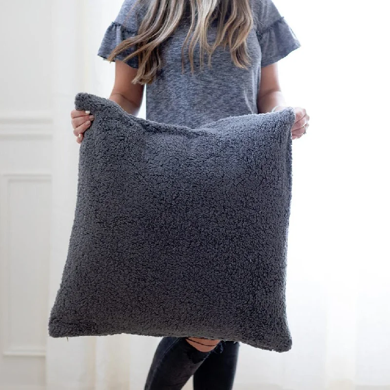 BRADY || Charcoal Gray Sherpa Pillow Cover