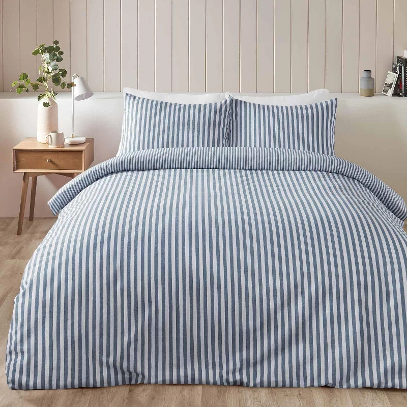 Brushed Stripe Duvet Cover Set Blue