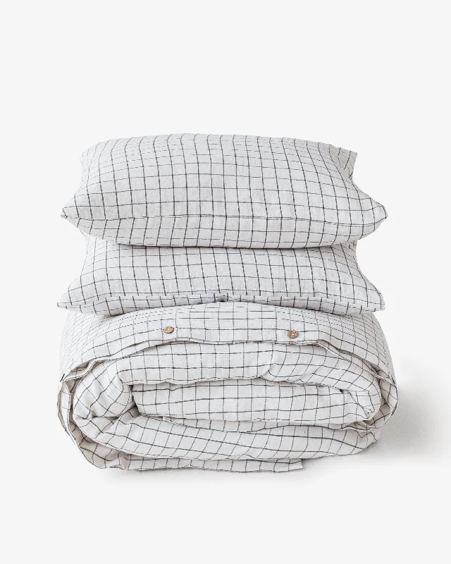 Charcoal grid linen duvet cover set (3 pcs)