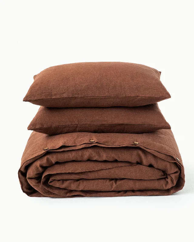 Chocolate brown linen duvet cover set (3 pcs)