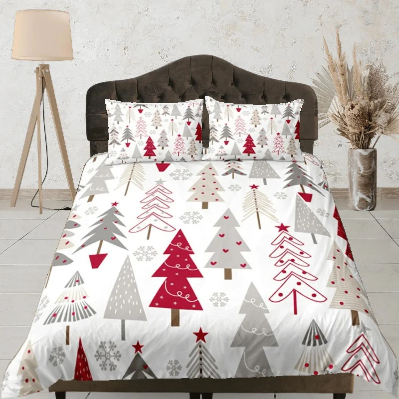 Christmas Tree Duvet Cover Set, Red Bedspread Holiday Gift Bedding Set