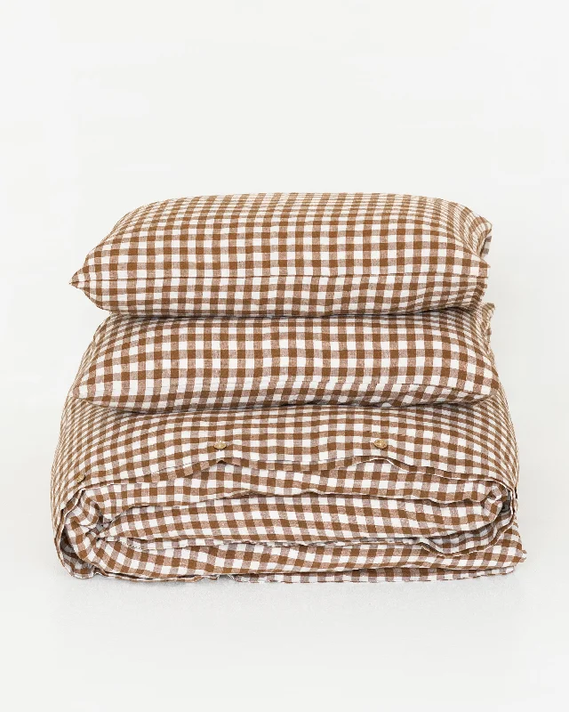 Cinnamon gingham linen duvet cover set (3 pcs)