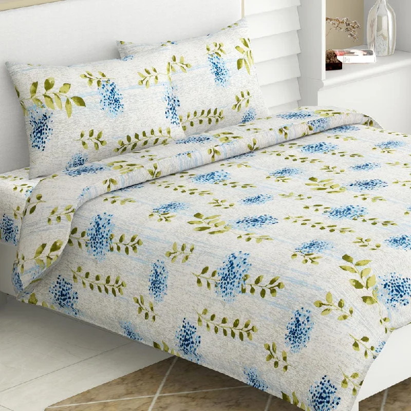 Cobalt Flora 100% Cotton Double Size Bedsheet, 144 TC