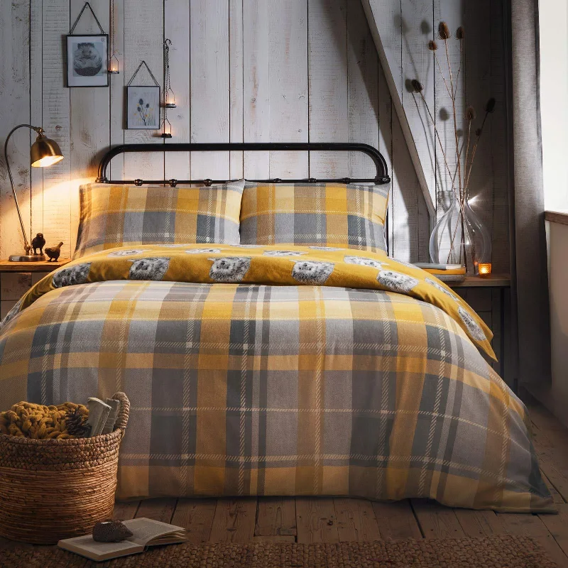 Colville Check Flannelette Brushed Cotton Duvet Cover Set Ochre