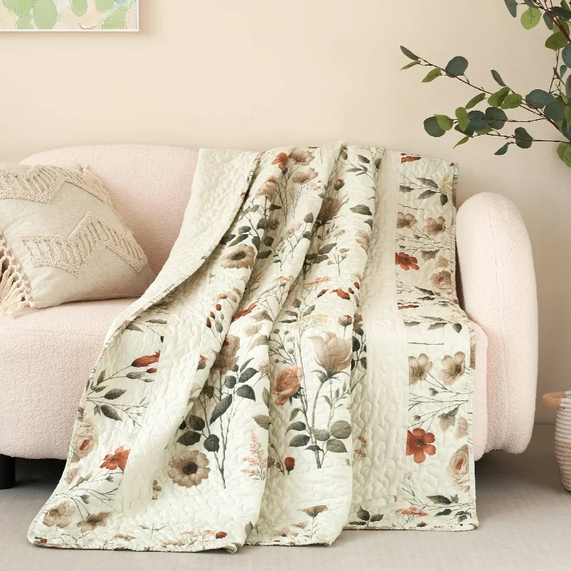 DaDa Bedding Collection Enchanted Meadow Reversible Floral Cozy Lightweight Lap Throw - Perfect for Couch or Bed, Beige Victorian Garden Pallete, All-Season Comfort, Machine Washable, 50x60 Inches