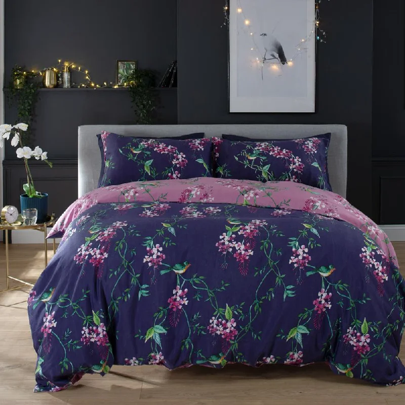 Deyongs Bird Garden Plum 200 Thread Count Cotton Rich Reversible Duvet Cover Set