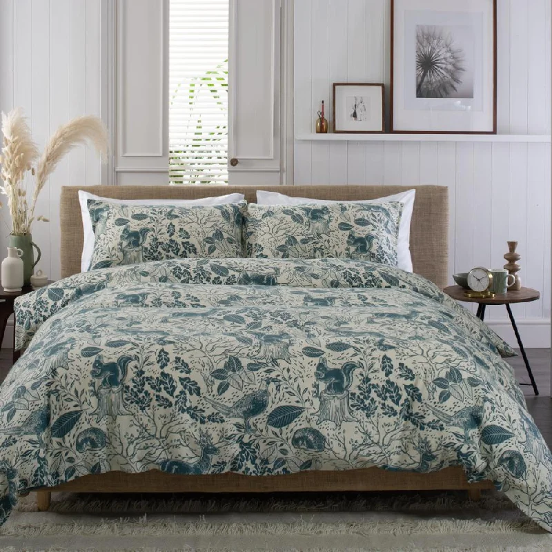 Deyongs Hidden Forest Teal 100% Cotton Brushed Duvet Cover Set