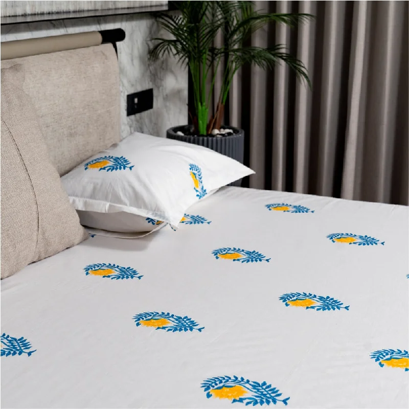 Regal Collection - Breathable 200 TC 100% Pure Cotton Bedsheet with Pillow Cover, Ethnic Motif - Yellow