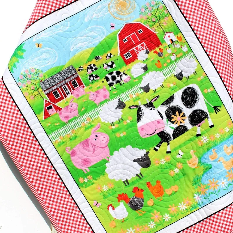 Farm Quilt Barnyard Animals Baby Blanket Boy or Girl Ranch Country Bedding Gender Neutral Pig Sheep Cow Horse Tractor Barn Barnyard Dog Gift