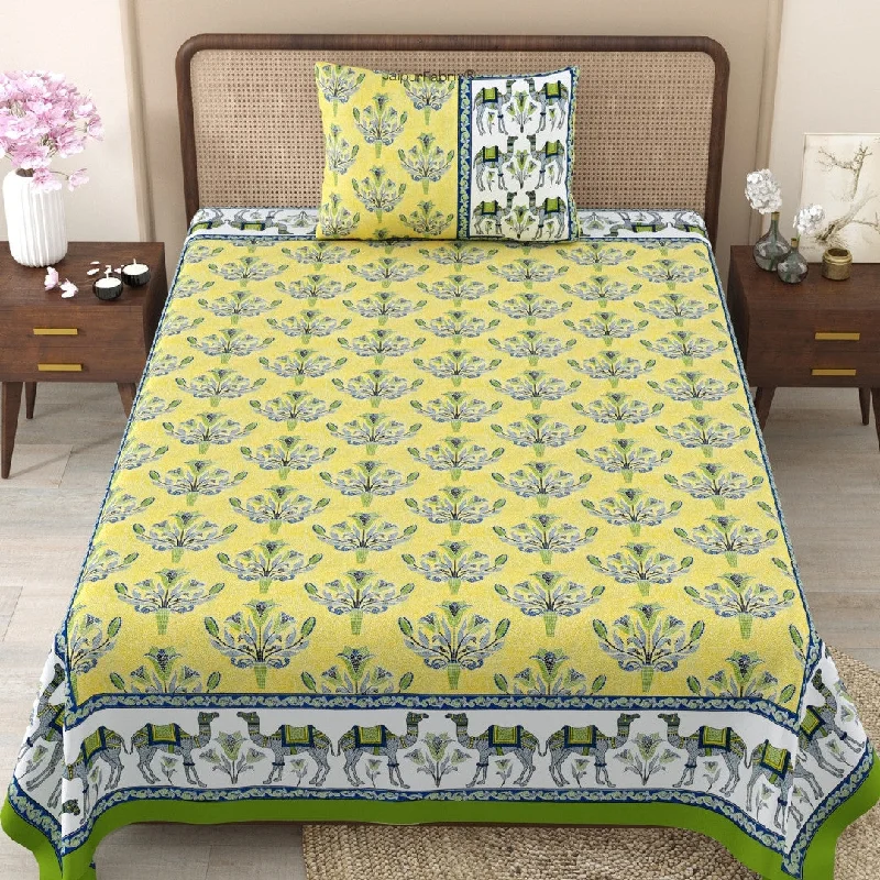 Floral Corsage Yellow Pure Cotton Single Bedsheet