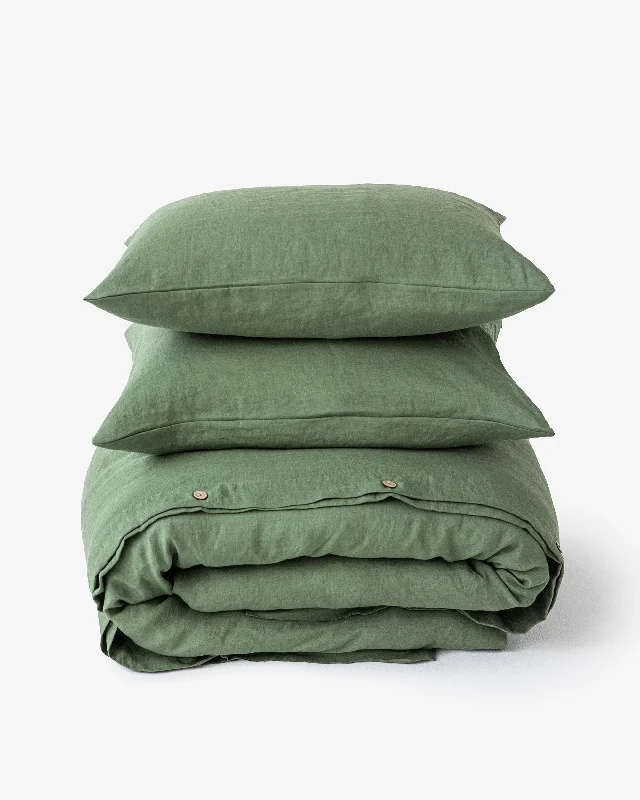 Forest green linen duvet cover set (3 pcs)