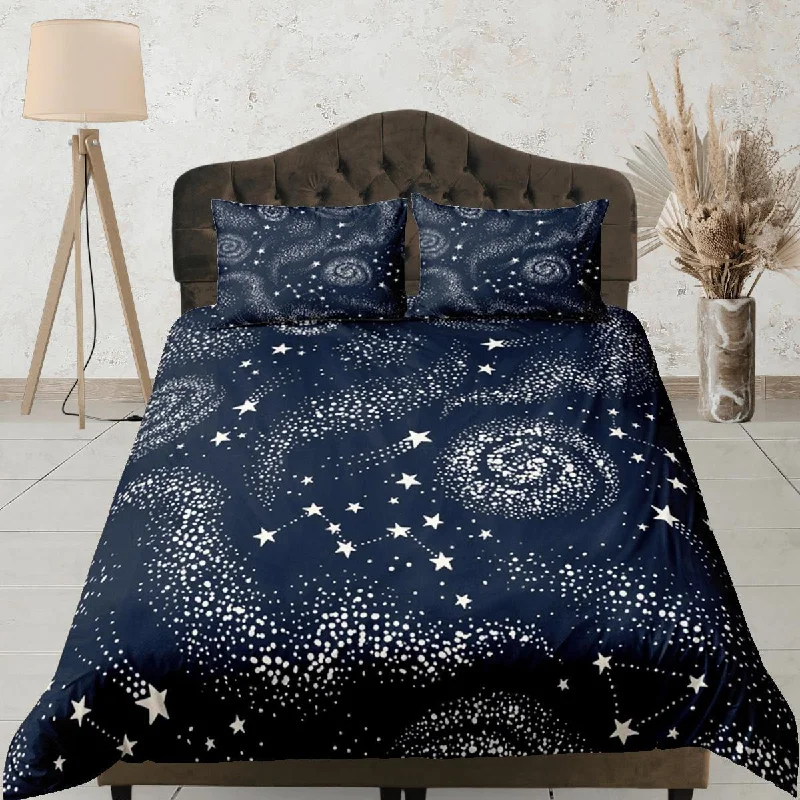 Galaxy Black Duvet Cover Set Starry Night Bedspread, Dorm Bedding with Pillowcase