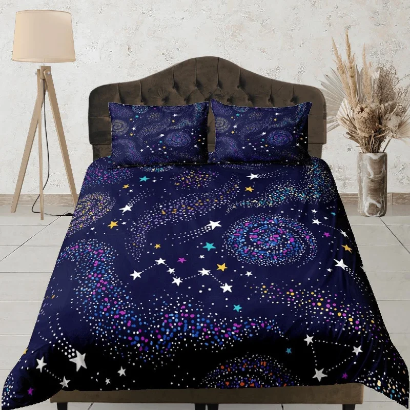 Galaxy Purple Duvet Cover Set Starry Night Bedspread, Dorm Bedding with Pillowcase