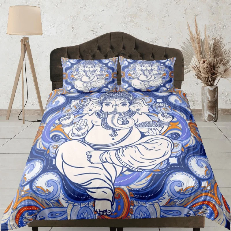 Ganesha Blue Duvet Cover Set Indian Decor, Bedspread Elephant Gift Bedding