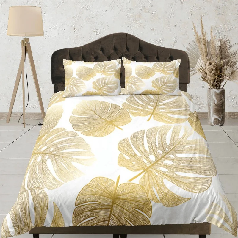 Gold Tropical Duvet Cover Set, Bedspread Dorm Bedding, Summer Bedroom