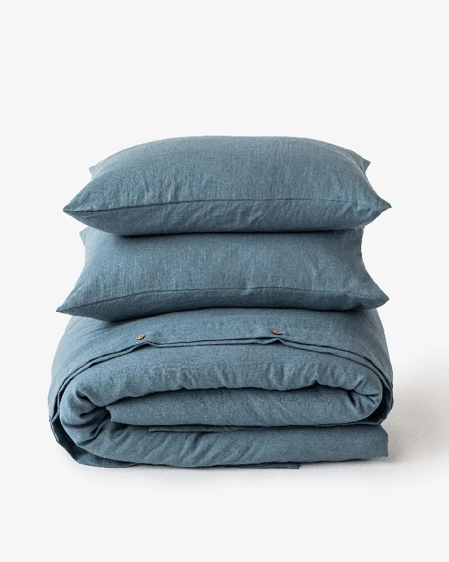 Gray blue linen duvet cover set (3 pcs)