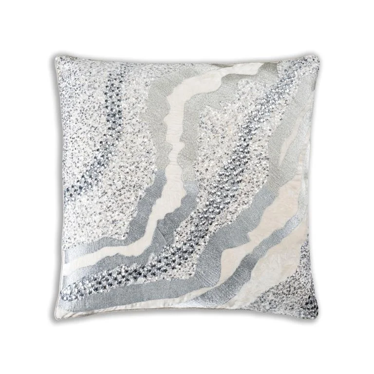 Dawn Ivory Silver Velvet Pillow