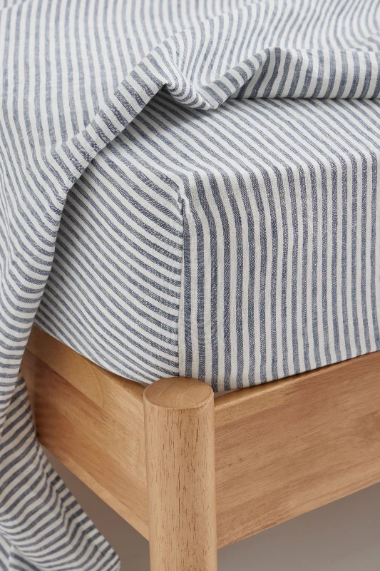 Linen Fitted Sheet Ocean Stripe