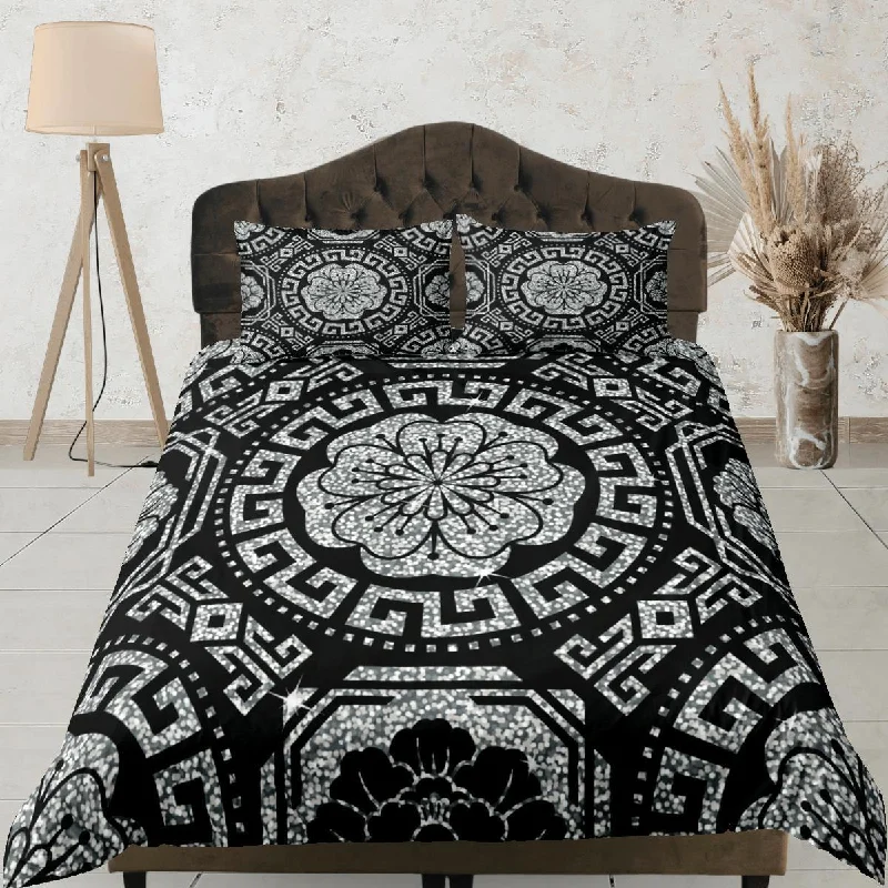 Mandala Bohemian Duvet Cover Set Black Bedspread, Dorm Bedding with Pillowcase