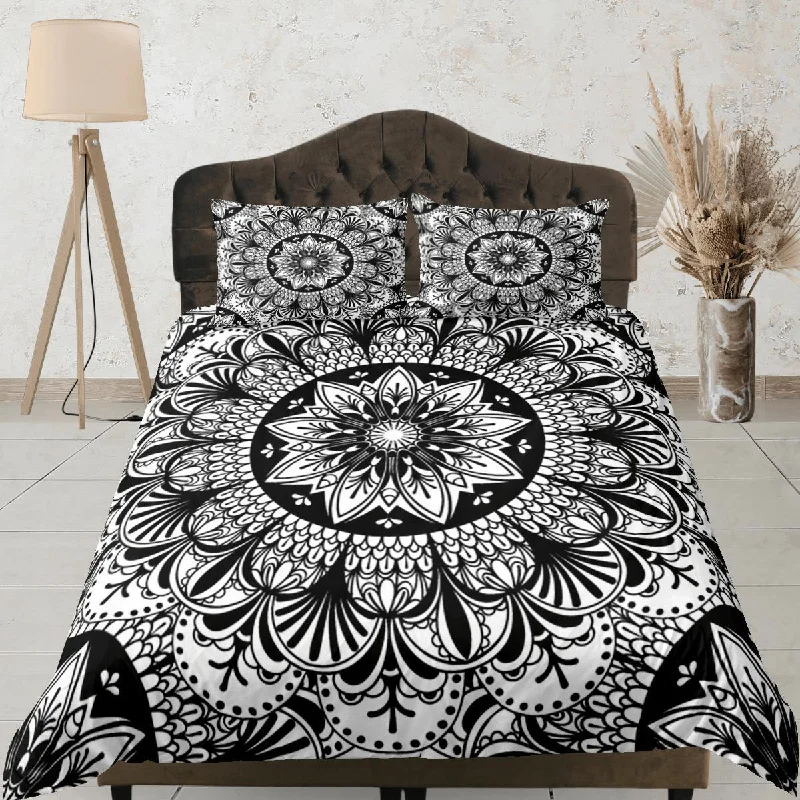 Mandala Bohemian Duvet Cover Set Black Bedspread, Dorm Bedding with Pillowcase