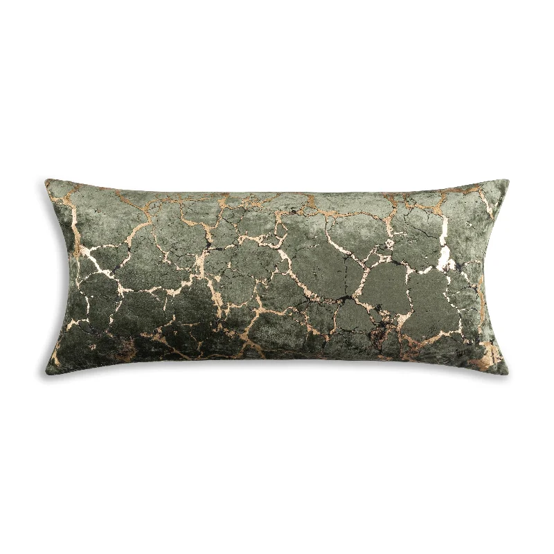 Mila Crackle Abstract Green Gold Pillow