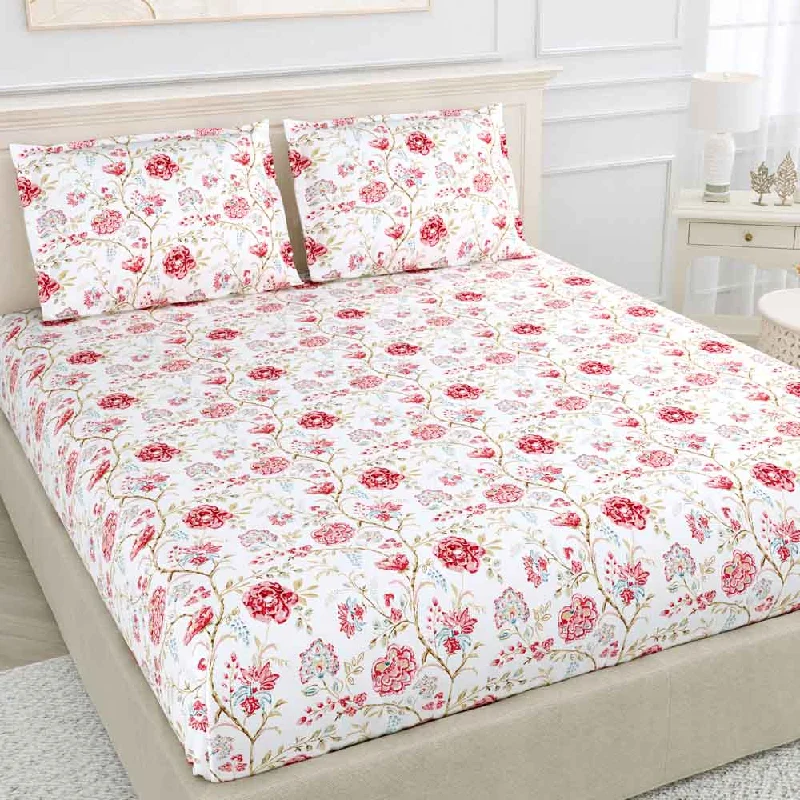 Modern Heritage 100% Cotton King Size Bedsheet, 186 TC, Red