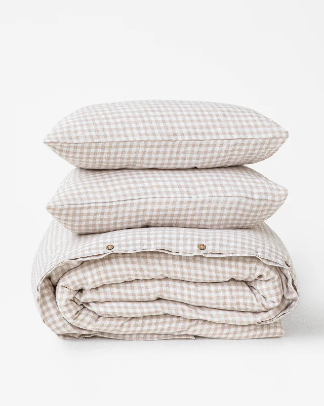 Natural gingham linen duvet cover set (3 pcs)