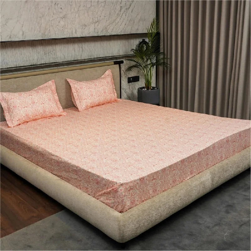 Regal Collection - Breathable 200 TC 100% Pure Cotton Bedsheet with Pillow Cover, Paisley- Peach