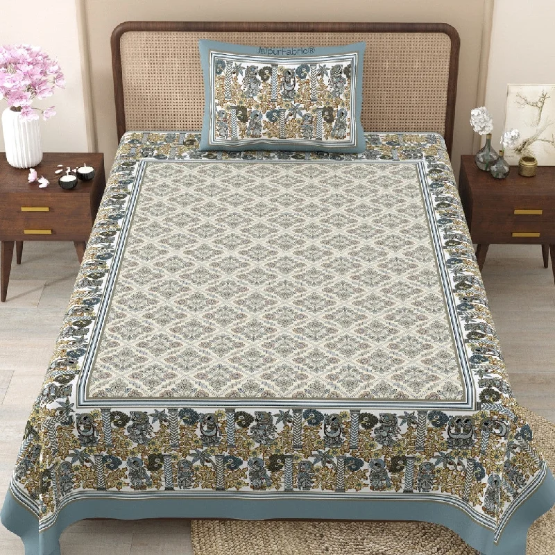 Pattachitra collection Grey and Golden Double Bedsheet