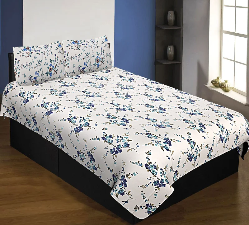 Pure Cotton 240 TC Single Bedsheet in blue motif floral print taxable