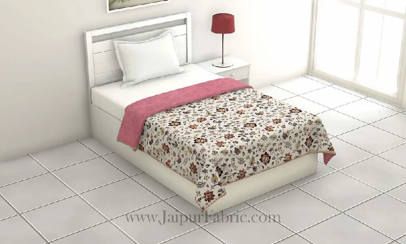 Pure Cotton Pink Floral Pattern Reversible Single Bed Dohar