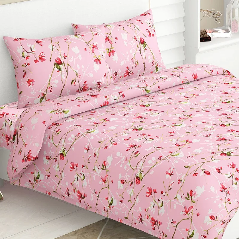 Summer Vintage Romance, 100% Cotton Double Bedsheet, 186 TC, Pink