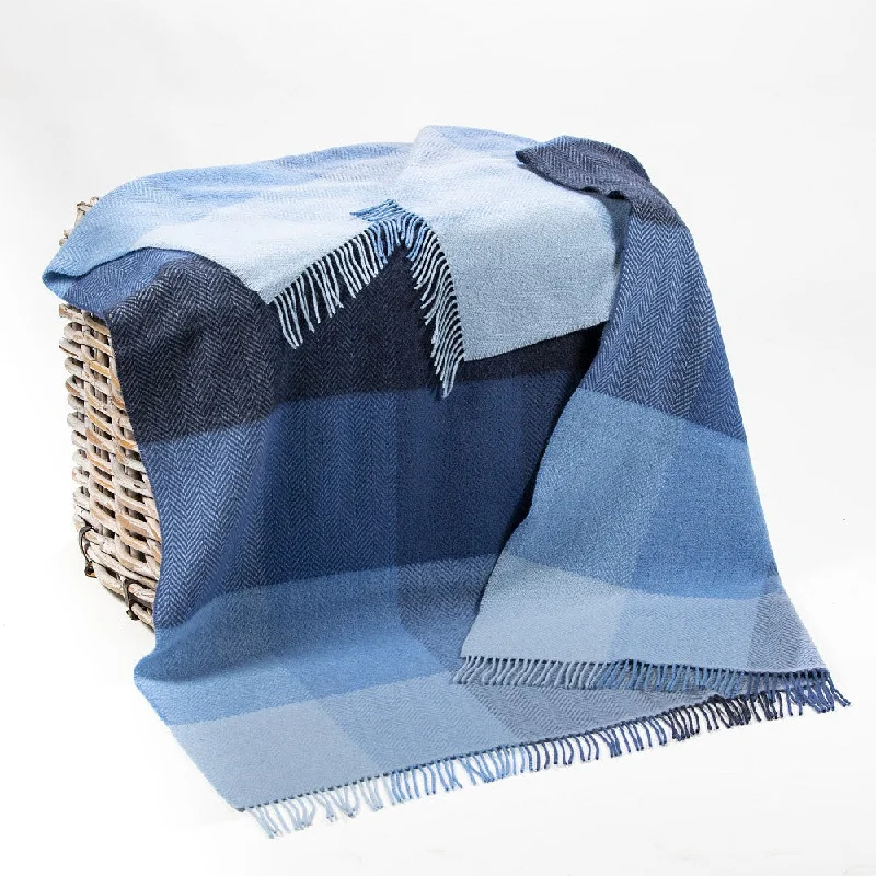 Cashmere Throw Blue Mix Herringbone Block