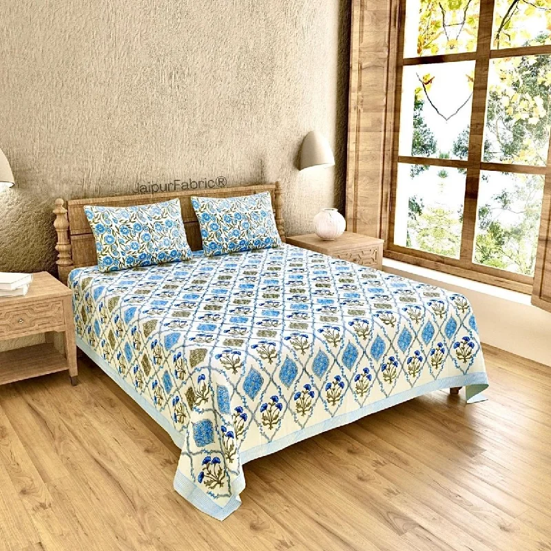 Ultra Premium Block Print 400 TC Pure Cotton King Size Bedsheet