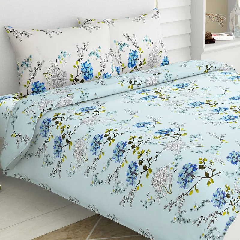 Victorian Summer Dream, 100% Cotton Double Size Bedsheet, 186 TC, Blue